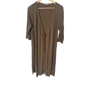 Everlane Women's Long Duster Cardigan Tie Front‎ Ribbed XS Brown